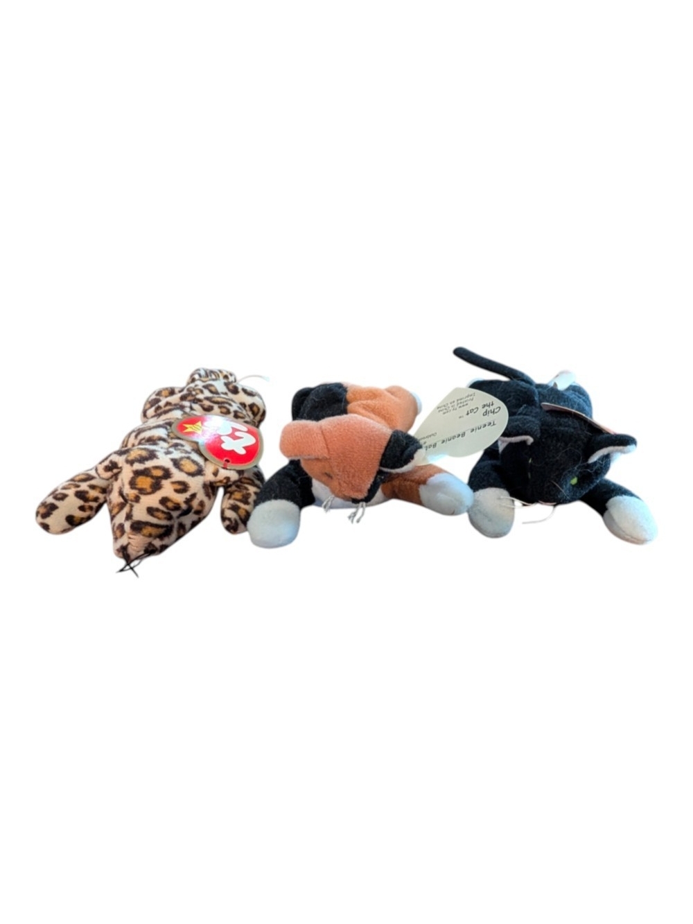 TY Teenie Beanie Baby Plush Cat Trio - Leopard, Calico, Black